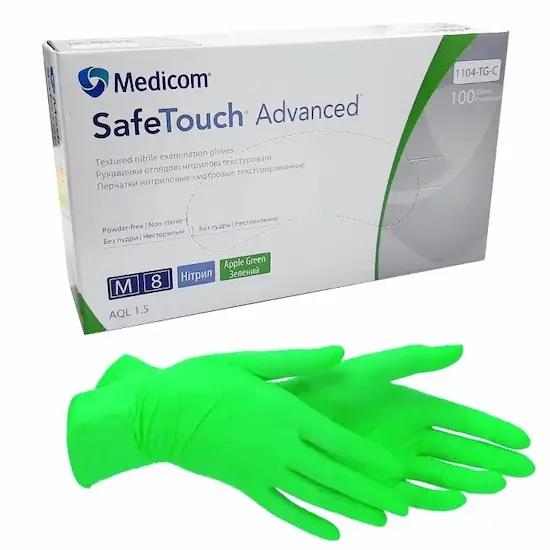 Перчатки м (7-8) нитриловые medicom safetouch advanced green зеленые