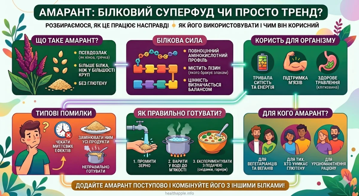 Інфографіка "Амарант: білковий суперфуд чи просто тренд?"