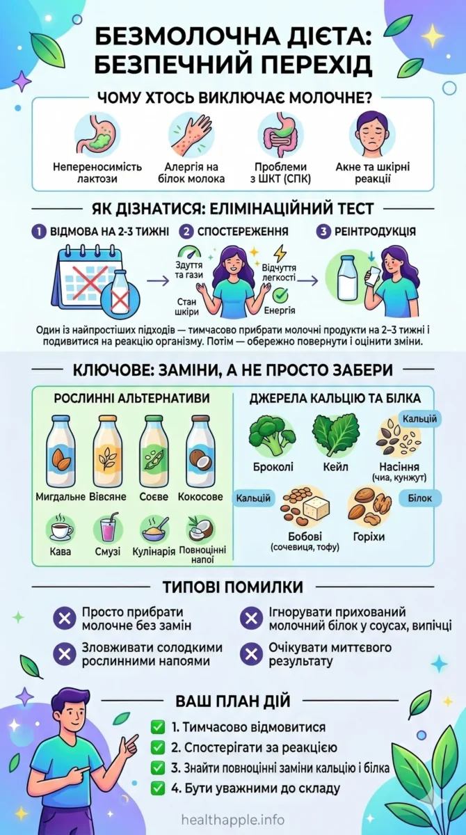 Інфографіка "Безмолочна дієта безпечний перехід"
