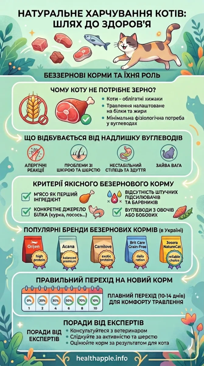 Інфографіка "Натуральне харчування котів: шлях до здоров'я"