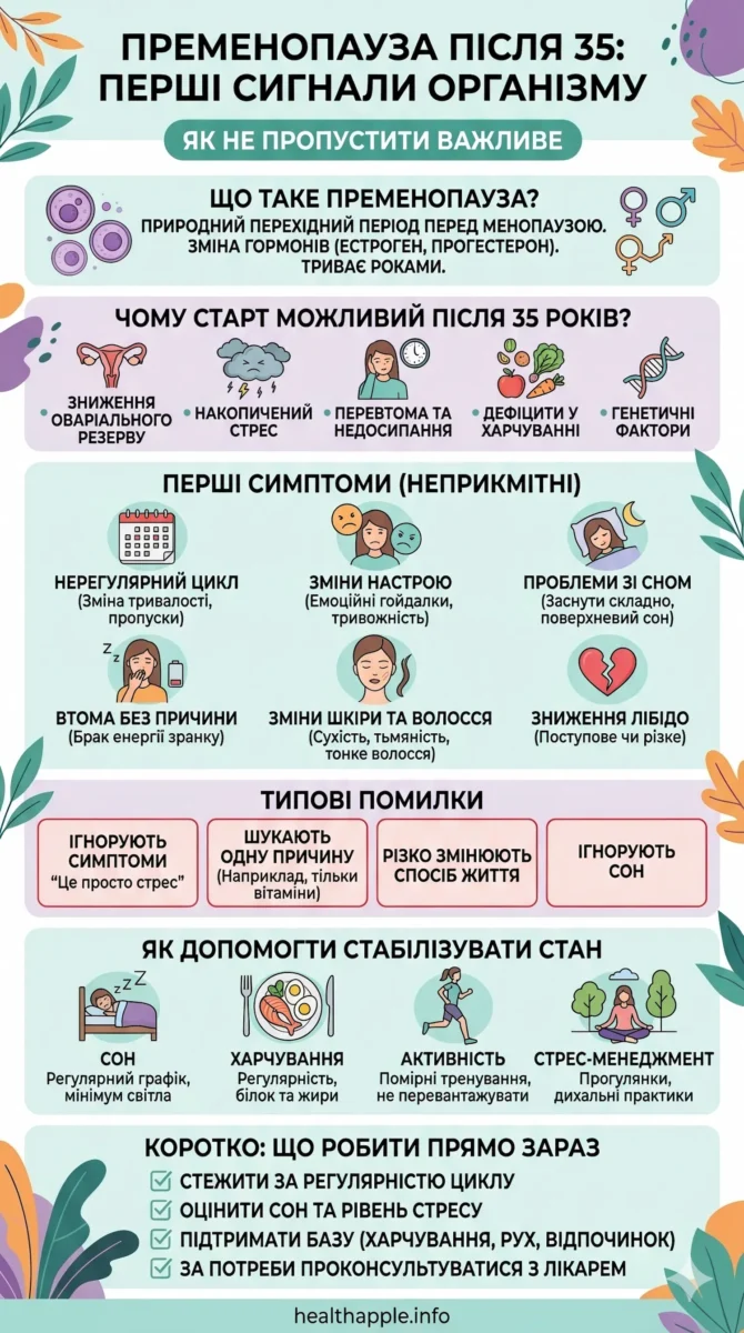 Інфографіка "Пременопауза після 35: перші сигнали організму"