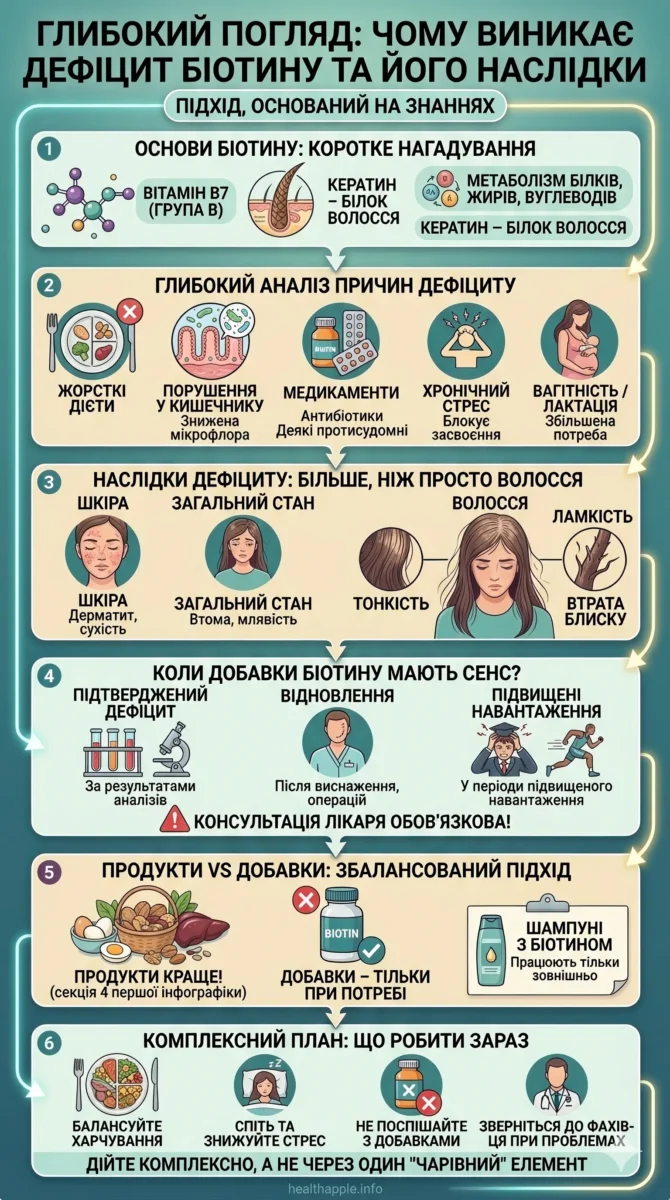 Інфографіка 2 Глибокий погляд: чому виникає дефіцит біотину та його наслідки.