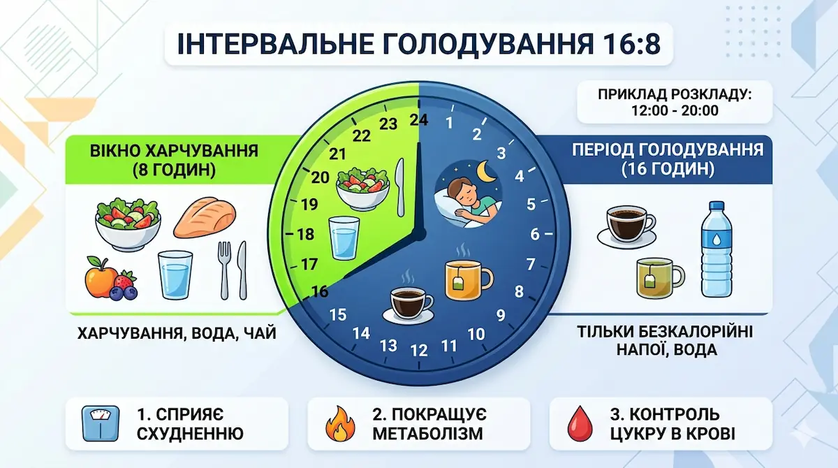 Інтервальне голодування 16/8: як працює, користь і помилки